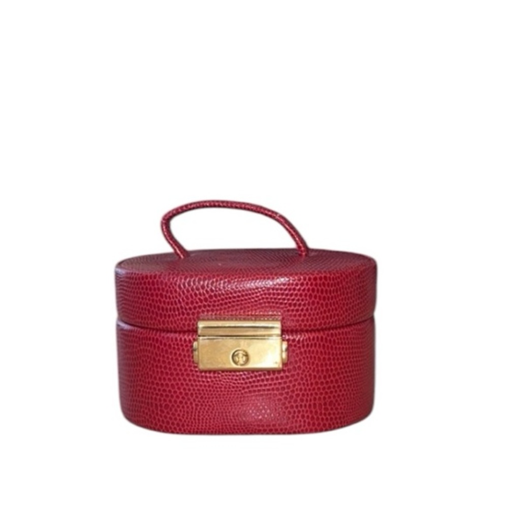 WOLF Designs Red Vintage Mirrored Small Jewelry‎ Travel Box Case
